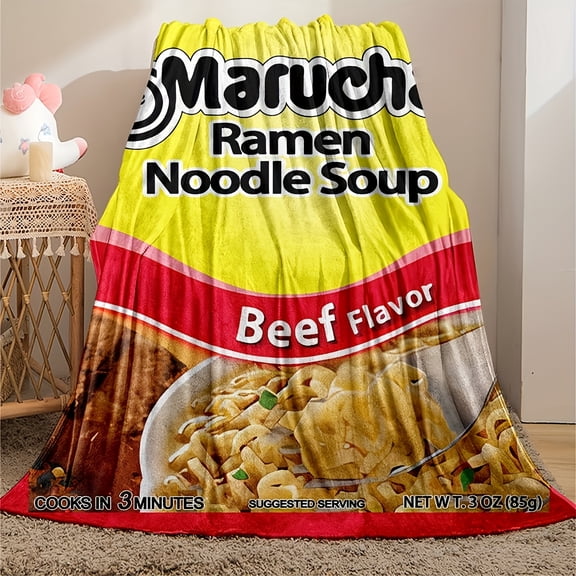 Cozy Beef Ramen Pattern - Soft, Warm And Versatile Flannel Blanket - 1pc Essential Blanket for Dormitory, Sofa, Bed, Office And Outdoor Camping - Throw Blanket
