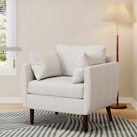 Cozy Beige Club Chair For Interior - Walnut Birch Legs, 37.93"w X 34.19"h 29.97"d, Arm Height 26.75 Elegant In Fabric Home Wood Legs With Walnut Finish, 29.97"d 34.19"h,