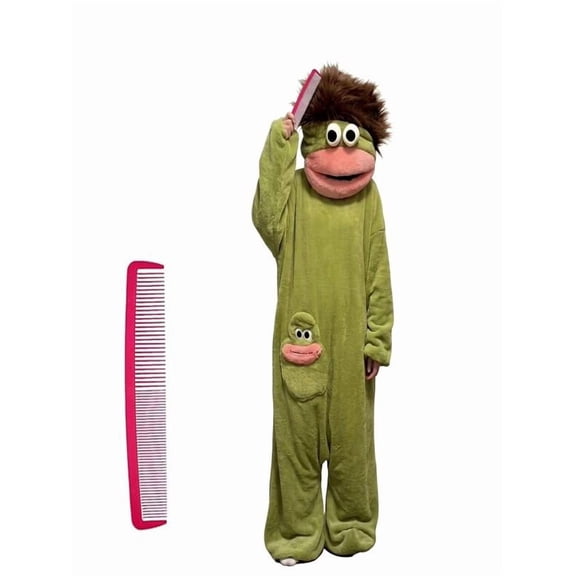 Cozy Big Mouth Monster Onesie - Silly Halloween Costume Pajamas with Large Comb Accessory for Funny Game Night Wear Green Size: XL