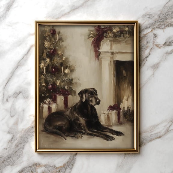 Cozy Black Labrador Portrait Art - Vintage Dog, Festive Home Decor Withcharm, Wall Art 25, Unframed Poster Size 16x24