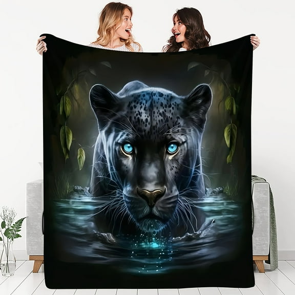 Cozy Black Panther Gaze Flannel Throw Blanket - Soft, Warm, and Perfect for Couch, Bed, Office, or Travel - Ideal Gift for Friends