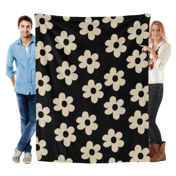 Cozy Black & White Floral Print Blanket - Soft, Warm Flannel Throw for All Seasons - Perfect for Couch, Bed, Office, Camping, and Home Decor