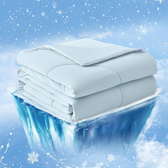 Cooling Comforter Queen Size, Cooling Blankets for Hot Sleepers and Night Sweats, Blue Summer Comforter for Queen Size Bed, Breathable Soft Lightweight Silk Smooth