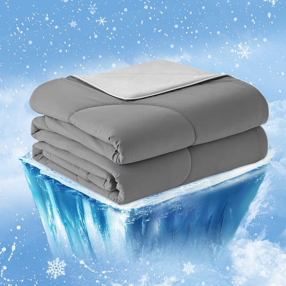 Cozy Bliss Cooling Comforter for Hot Sleepers, Q-Max 0.45+ Lightweight Summer Blanket, Dark Gray and Light Gray, Full/Queen, 90 x 90 in
