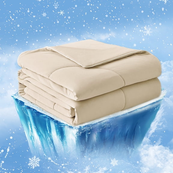 Cozy Bliss Cooling Comforter for Hot Sleepers, Q-Max 0.45+ Lightweight Summer Blanket, Khaki, Full/Queen, 90 x 90 in
