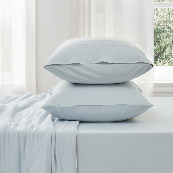 Cozy Bliss Cooling Deep Pocket Fitted Sheet, Breathable Sheet Set with Pillowcases, Blue, King