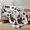 thumbnail image 1 of Cozy Bliss Cow Print Throw Blanket Non Shedding MilkyPlush™ Fleece 330GSM Thick Blankets Western Room Decor Super Soft Warm for Adults Kids Girl Gifts Bedroom Couch Sofa Travel Black Brown 50"x60", 1 of 5
