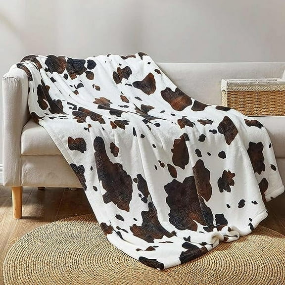 Cozy Bliss Cow Print Throw Blanket Non Shedding MilkyPlush™ Fleece 330GSM Thick Blankets Western Room Decor Super Soft Warm for Adults Kids Girl Gifts Bedroom Couch Sofa Travel Black Brown 60"x80"