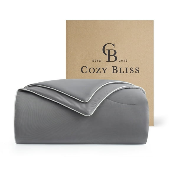 Cozy Bliss Dual-Sided Cooling Comforter Breathable Cooling Blanket Summer Quilt for Night Sweats, Dark Grey (90*90)