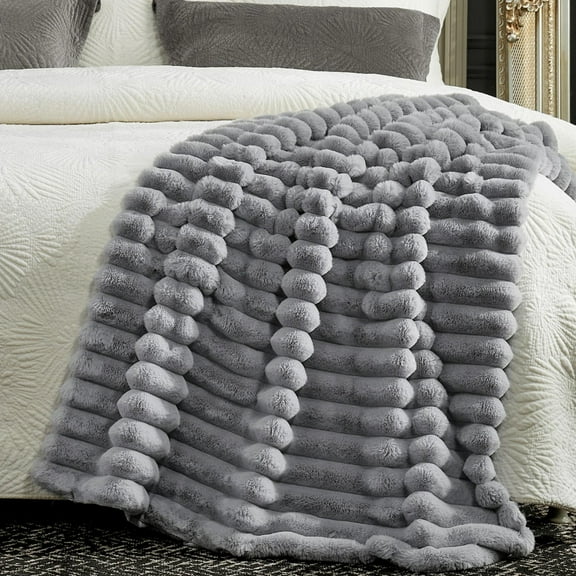 Cozy Bliss Faux Fur Plush Throw Blanket Soft Decorative Blanket for Couch, Sofa, and Bedroom,Gray,50"x60"