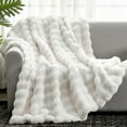 thumbnail image 1 of Cozy Bliss Faux Fur Throw Blanket for Couch, Fuzzy Soft Plush Thick Bubble Blanket for Sofa Bedroom Living Room, 50 * 60 Inches Cream White, 1 of 18