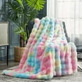 thumbnail image 1 of Cozy Bliss Faux Fur Throw Blanket for Couch, Fuzzy Soft Plush Thick Bubble Blanket for Sofa Bedroom Living Room,50 * 60 Inches Tie-dye Rainbow, 1 of 18
