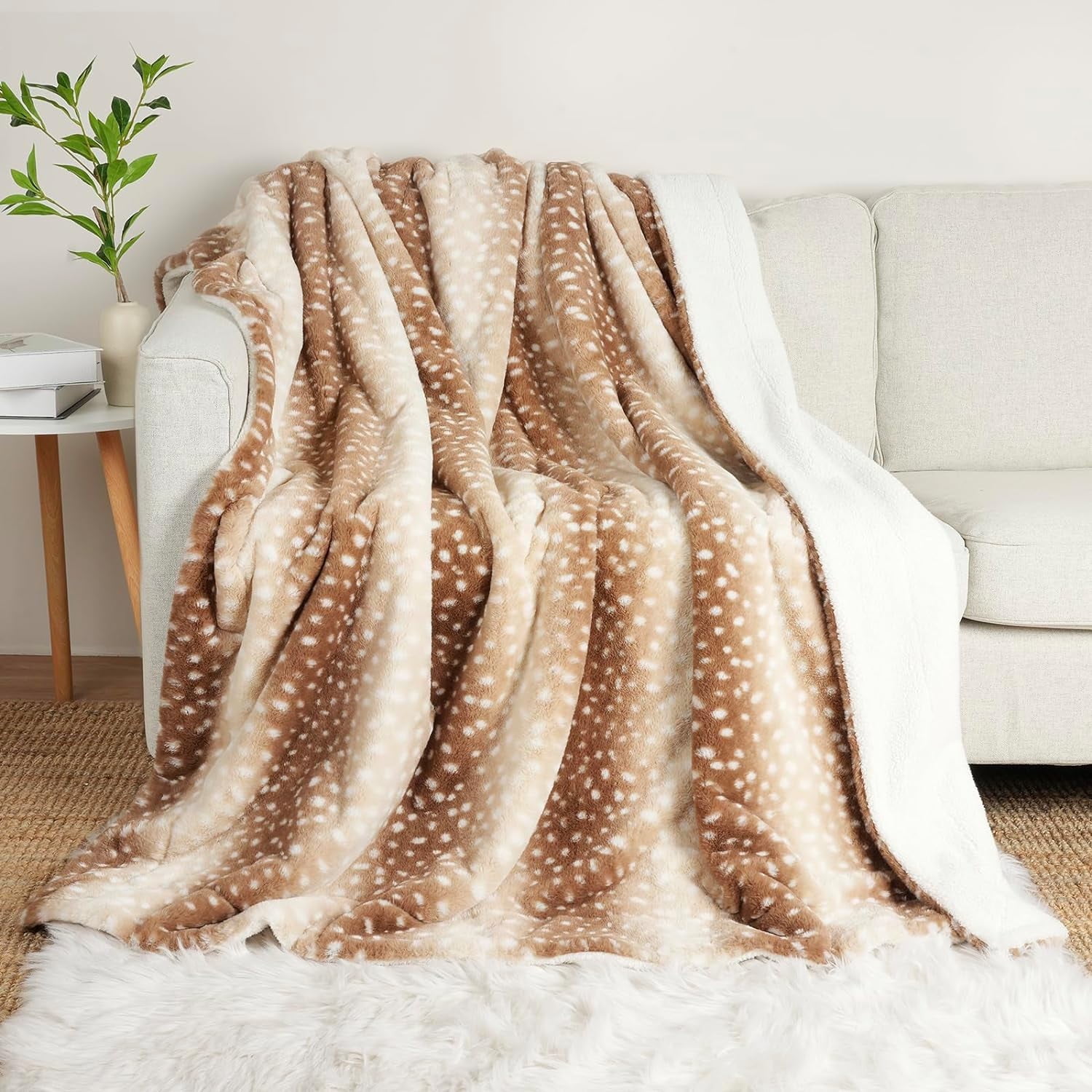 Cozy Bliss Faux Fur Throw Blanket, Striped Print, Soft Warm Double