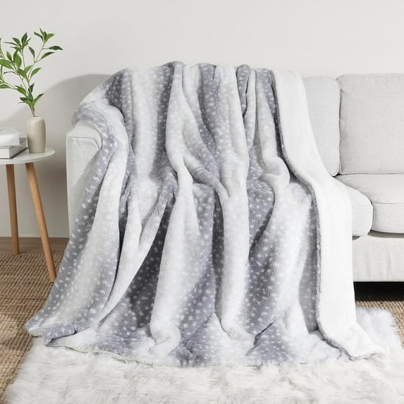 Cozy Bliss Faux Fur Throw Blanket, Striped Print, Soft Warm Double-Sided Sherpa, Grey 60"x80"