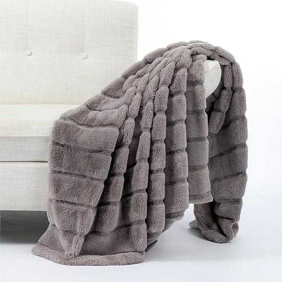 Cozy Bliss Luxury Soft Faux Fur Throw Blanket for Couch Living Room Bedroom,60 * 80 Inches Gray