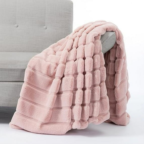 Cozy Bliss Luxury Soft Faux Fur Throw Blanket for Couch Living Room Bedroom,60 * 80 Inches Pink
