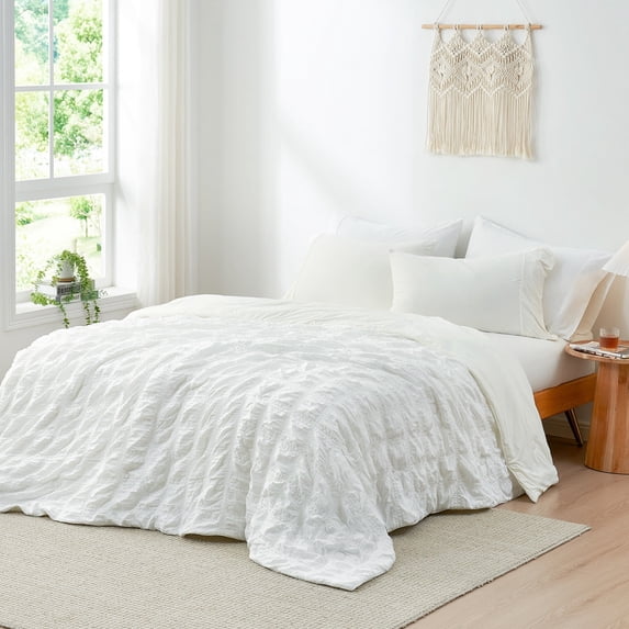 Cozy Bliss Seersucker Cooling Comforter, Reversible Cooling Blanket Summer Quilt for Hot Sleepers, 90"*90", White