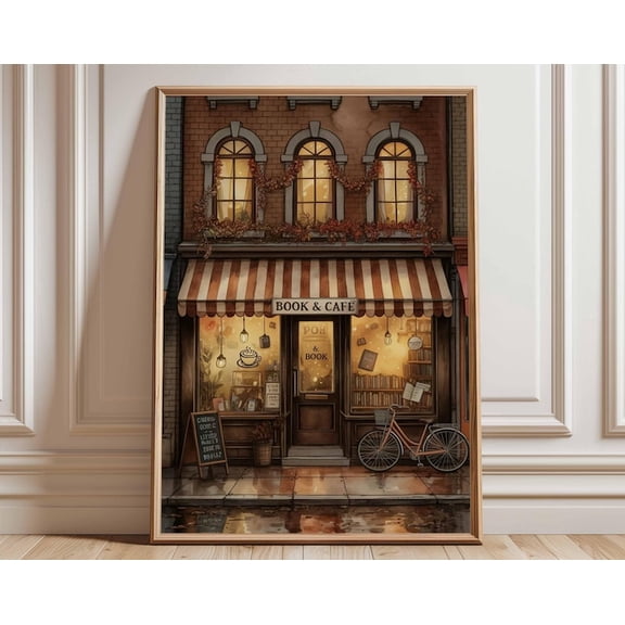 Cozy Book Cafe Shop Wall Art Print, Unframed Paper Poster 8x10in