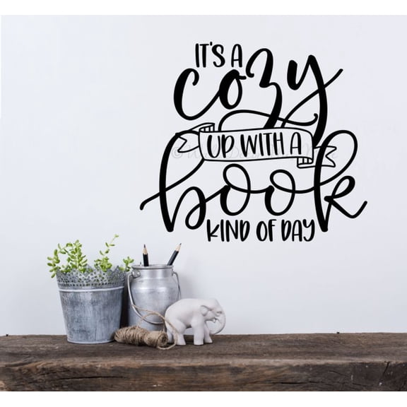 Cozy Up with Book Kind Of Day Book Worm Vinyl Wall Art Decal - School Quote Sticker - Reading Room Inspirational Wall Sticker - Removable Wall Decor - Vinyl Lettering Decor, 18x16-Inch, Black