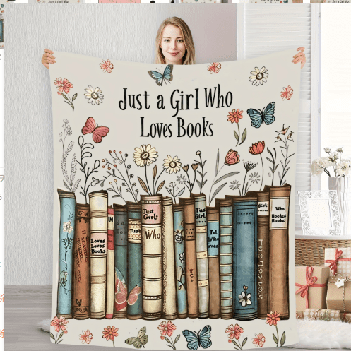 Cozy Book Lover's Flannel Blanket - Academic Floral & Book Print, Soft Warm All-Season Throw for Reading, Home Decor, Travel, Perfect Gift for Readers