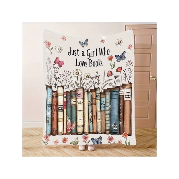 Cozy Book Lover's Flannel Blanket - Soft All-Season Throw with Academic Floral & Book Print, Pastel Colors for Home, Camping, Travel | Gift for Readers & Friends