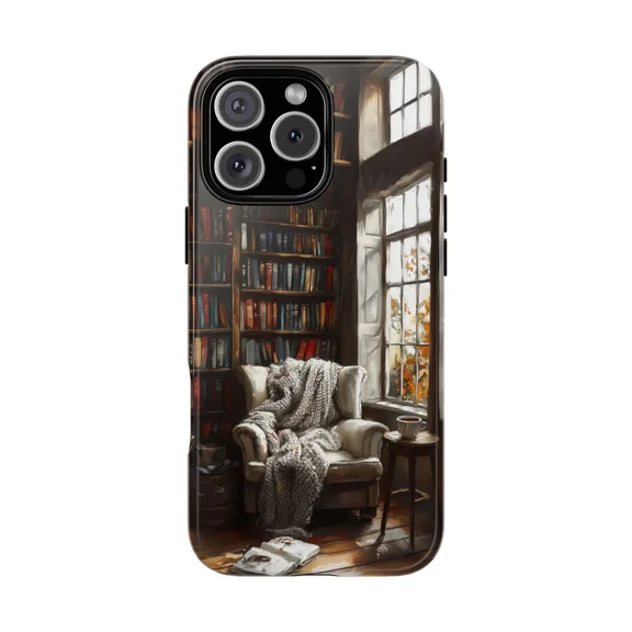 Cozy Book Reading Nook Library Scene Bookish Lover Art G608 Compatible Phone Case for iPhone 17, 16, 15, 14, 13, 12, and 11 Pro Max