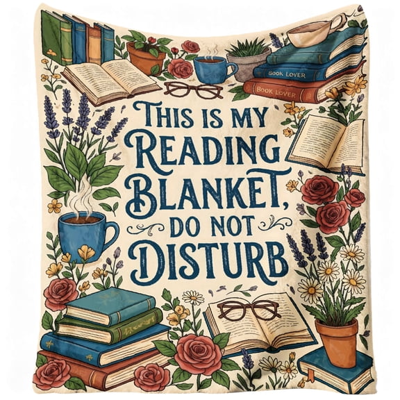 Cozy Book-Themed Blanket for Women's Gift - Bookworm Reading Throw with Book, Soft Flannel for, Couch, - Beige for Book Lovers, Birthday & Christmas