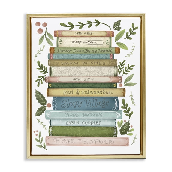 Stupell Industries Cozy Books At The Cottage Gold Framed Floater Canvas Wall Art, design by Giao Williams, 31 x 25