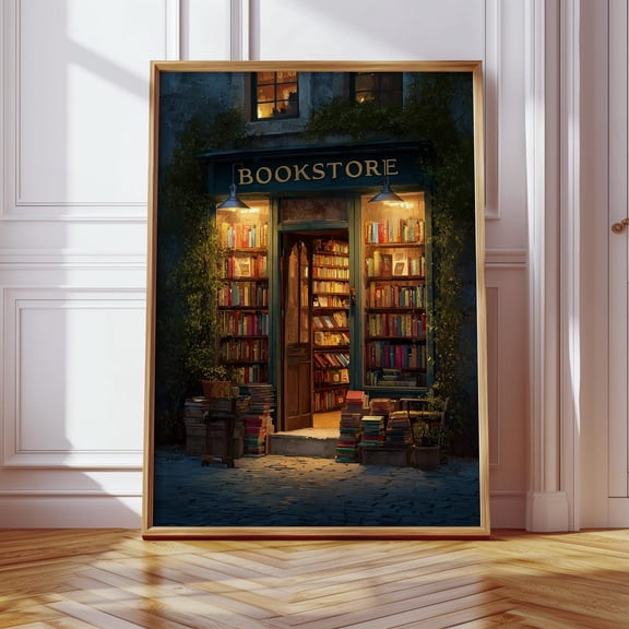 Cozy Bookstore Wall Art, Vintage Literary Shop Painting, Warm Inviting Library-Inspired Print for Book Lovers and Reading Nooks, wall decor, home decor, art print