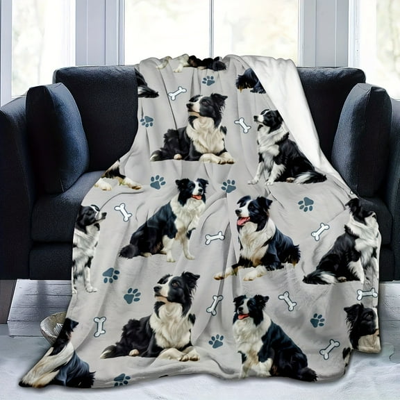 Cozy Border Collie Print Flannel Blanket Warm Tear-Resistant Home Decor for Bedroom Living Room or Office All-Season Use Pet Lover Gift Warm Home Decor Blanket