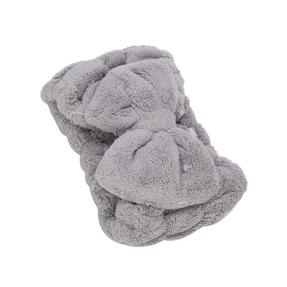 Cozy Bowknot Elastic Hairband for Skincare, Microfiber Coral Fleece Spa Wash Face Makeup Headband for Women Bathing Salon, Gray (6.69 inches / 17.0 cm)