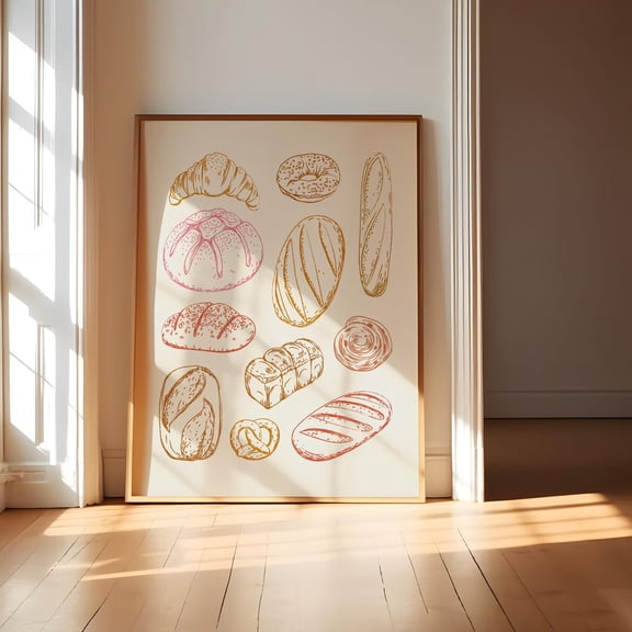 Cozy Bread Print, Hand,Drawn Bakery Art for Food Lovers & Home Bakers Unframed Paper Print