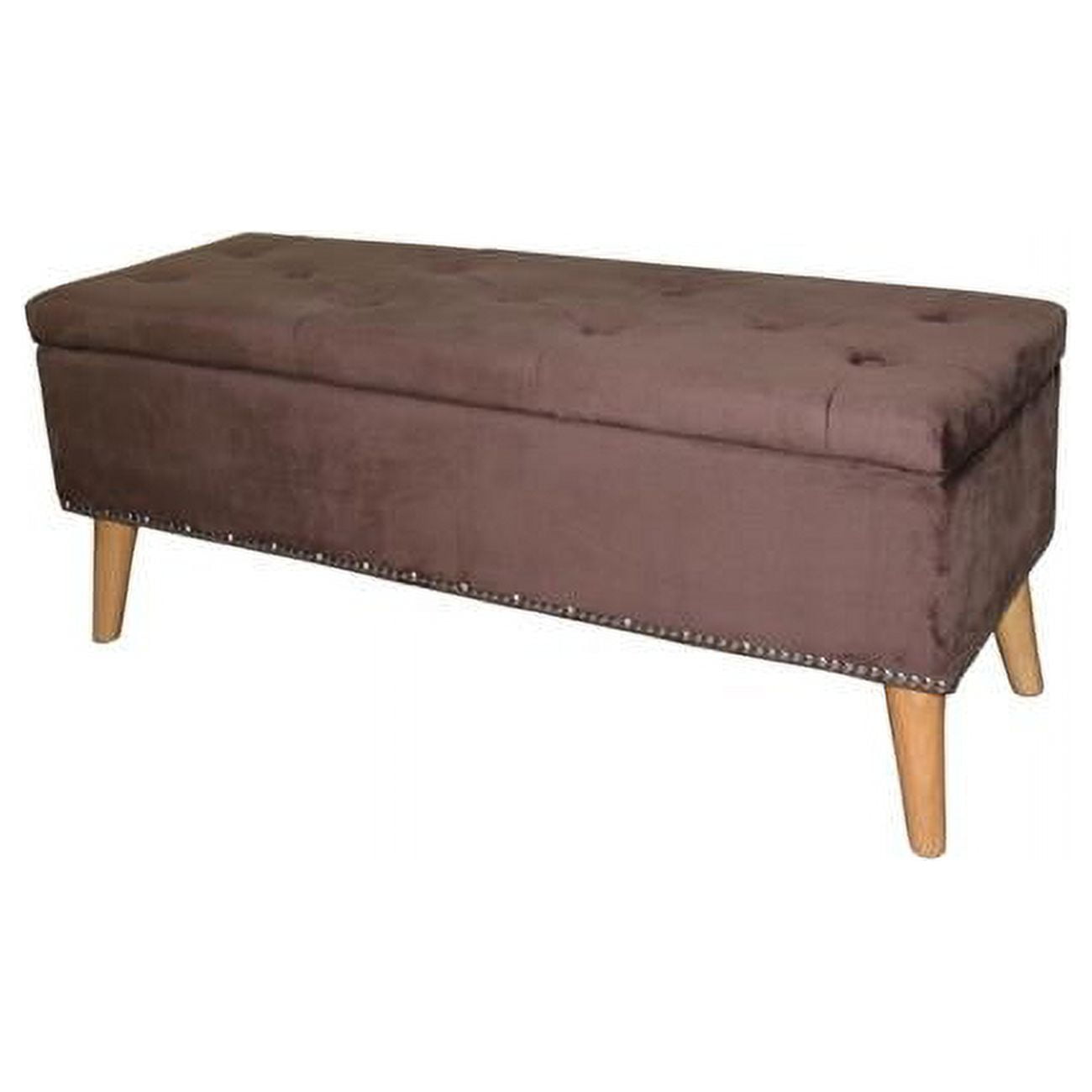 Elegant Cozy Brown Suede Storage Bench with Nailhead Trim