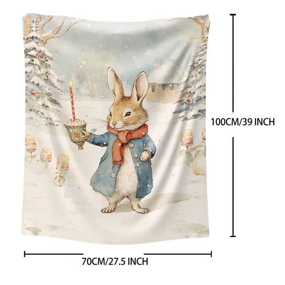 Cozy Bunny Throw Blanket - Soft Flannel, Cute Bunny in Blue Coat & Scarf - All-Season Warm Decor for Bed, Sofa, Office - Perfect Holiday Gift