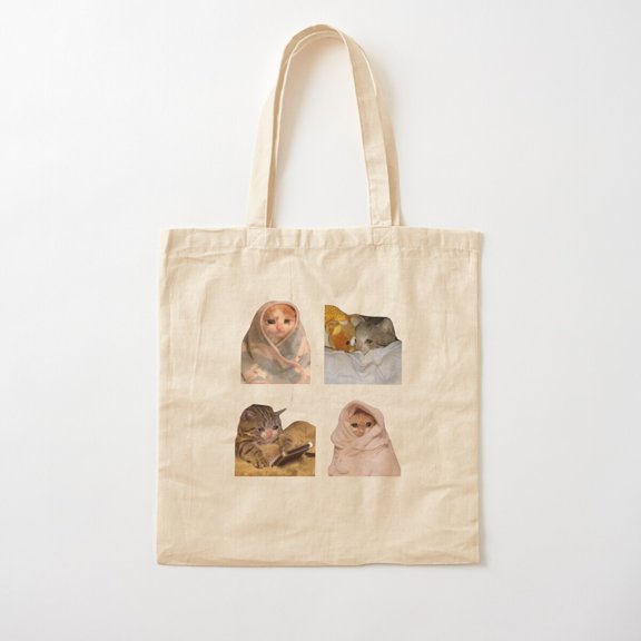 Cozy But Sad Cat Pack Canvas Tote Bags, Reusable Shopping Bag