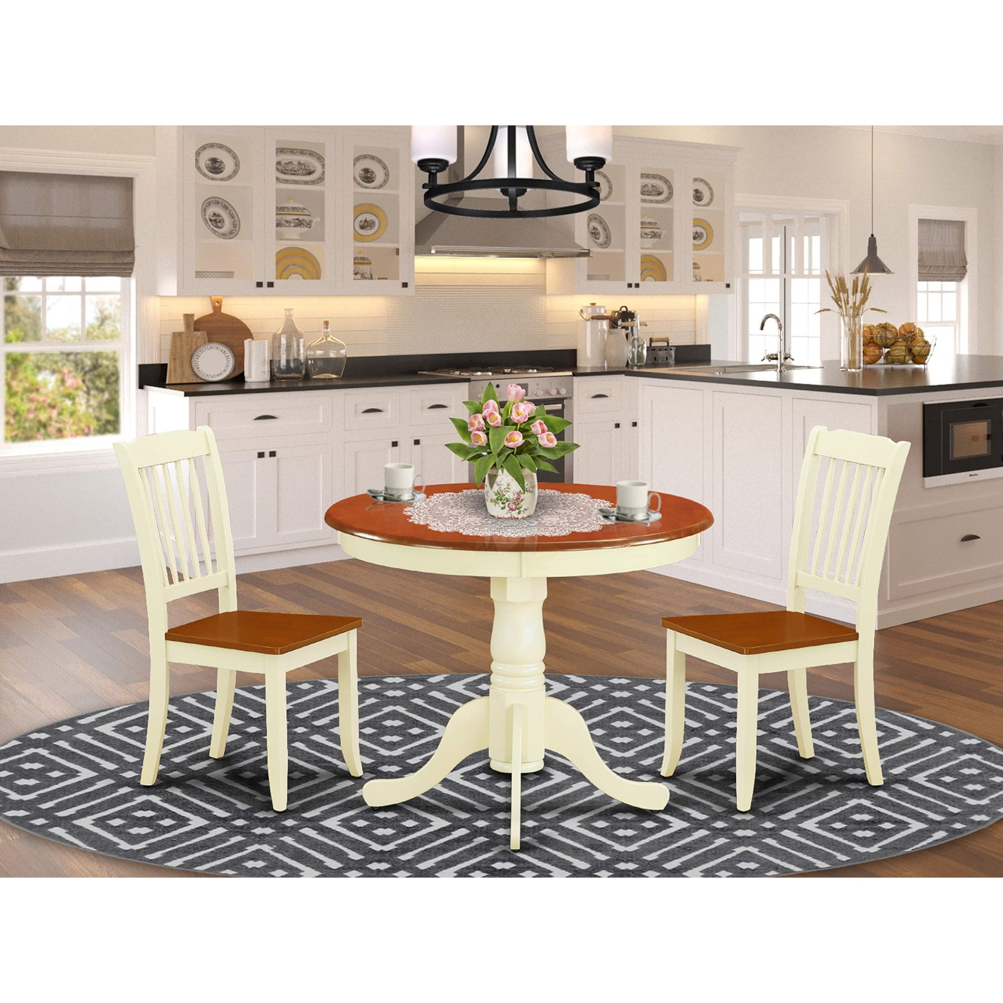 Cozy Buttermilk and Cherry Kitchen Set - Round 36" Table and 2 Vertical ...