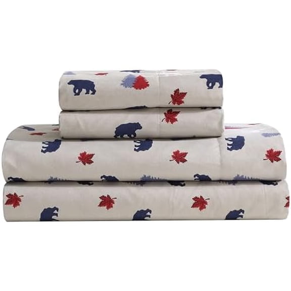 Cozy Cabin 4-Piece Full Microfiber Bedding Sheet Set with Deep Pockets Rustic Patchwork Plaid Deer, Americana