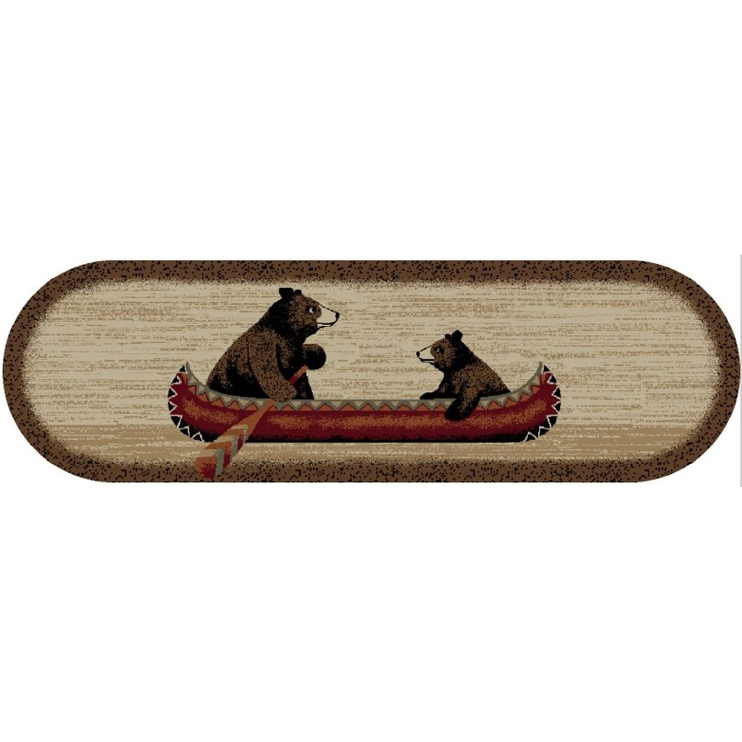 Rustic Brown and Beige Nylon Bear Canoe Stair Treads, 9"x30" (Set of 4)