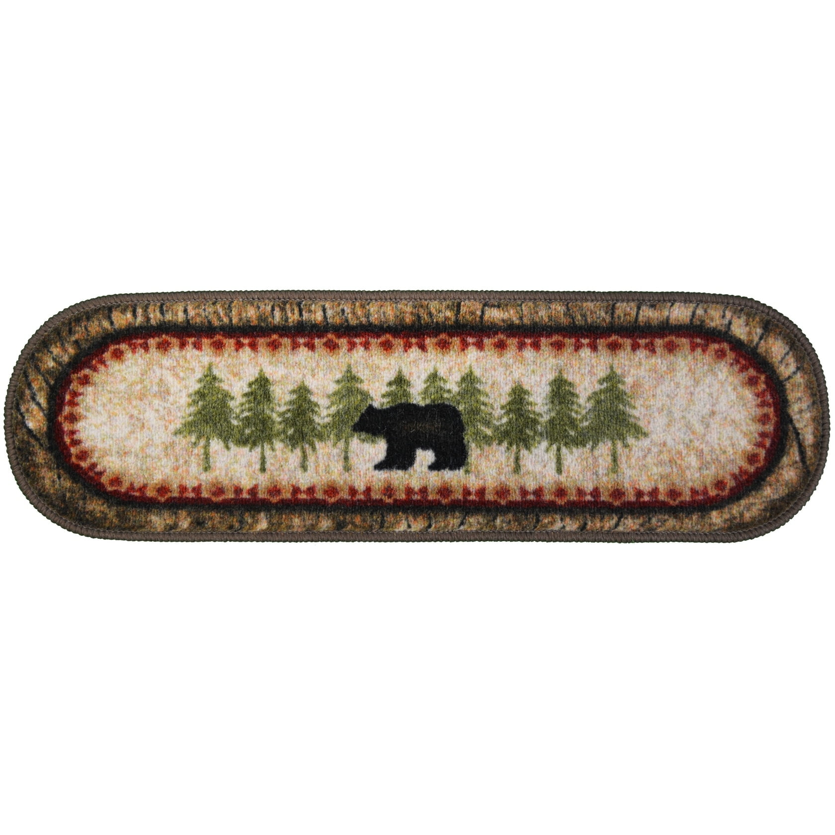 Cozy Cabin Beige and Green Nylon Non-Skid Lodge Stair Tread