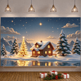 thumbnail image 1 of Cozy Cabin Christmas Banner Winter Holiday Scene Snowy Night for Home Decoration Holiday Celebration Indoor Use, 1 of 2