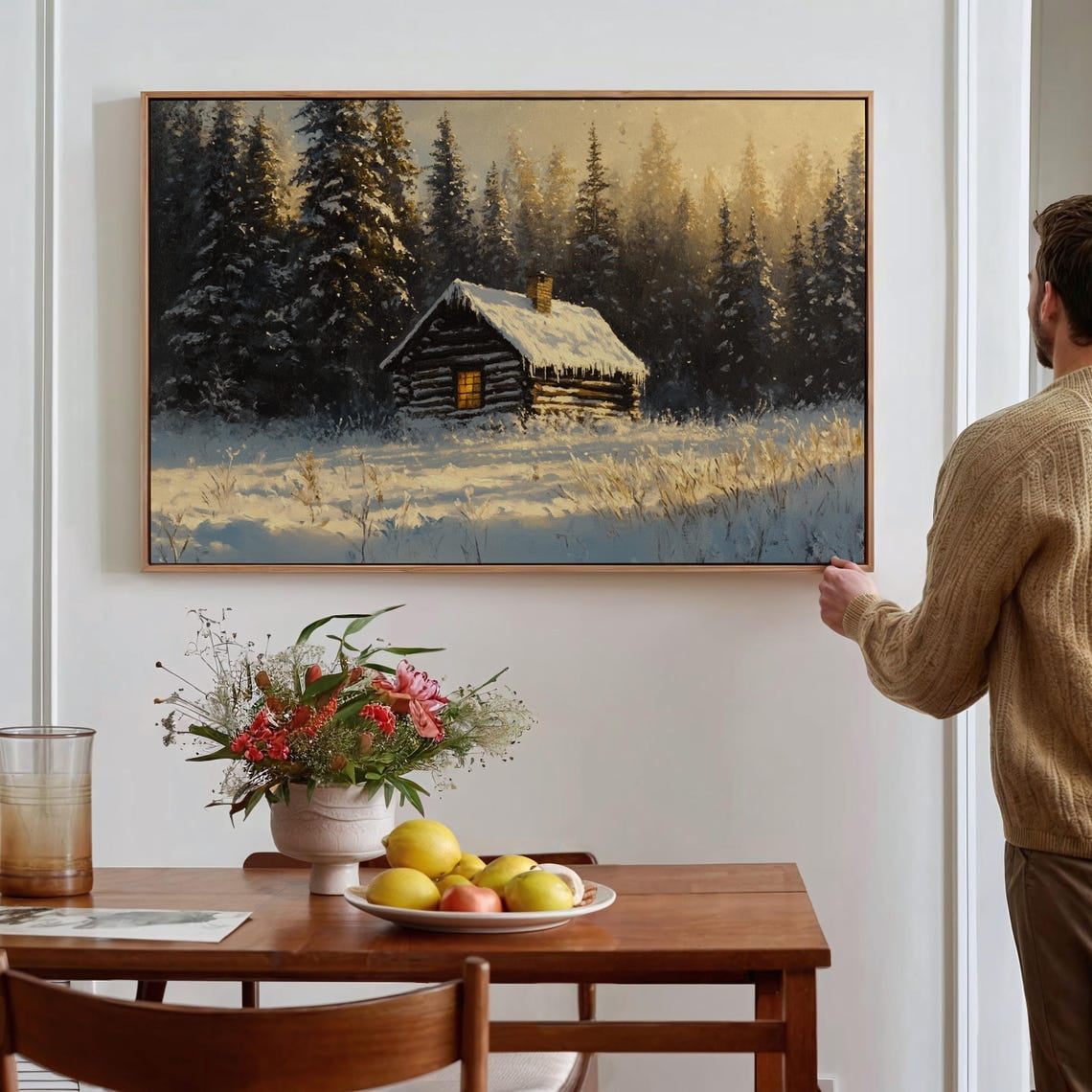 Cozy Cabin In Snow Art Winter Forest Scene Print Rustic Photo Inspiration