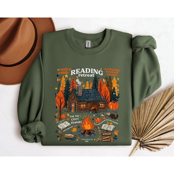 Cozy Cabin Reading Retreat Sweatshirt, Fall Bookish Sweatshirt, Autumn Cozy Readers Hoodie, Gift For Book Lover, Pumpkin Spice Book Sweater