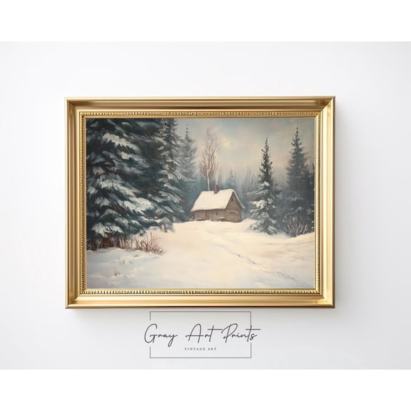 Cozy Cabin In Snowy Pine Forest, Rustic Winter Landscape, Wall Art, Kristmas Cottage Scene, Frosty Woodland Warm Present Vintage UNFRAMED Poster Size 8x12