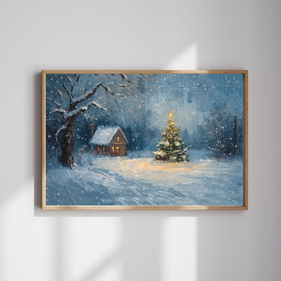 Cozy Cabin, Winter Landscape Wall Art, Snowy Cottage Scene,Home Decor Print, Home Decor #38, Unframed Canvas Size 12x18