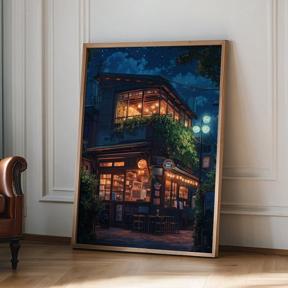 Cozy Cafe Studio Ghibli Film Inspired Warm Toned Art Print Japanese Wall Art for Home Deco