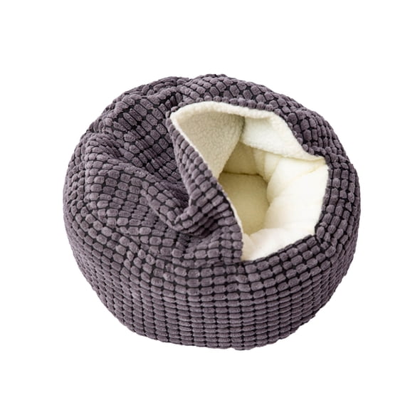 Cozy Calming Hooded Pet Bed for Dogs and Cats Soft AntiSlip Round Cuddler Burrow Bed with Attached Blanket Comfortable Warm Puppy Dog Cat Bed,Grey,L