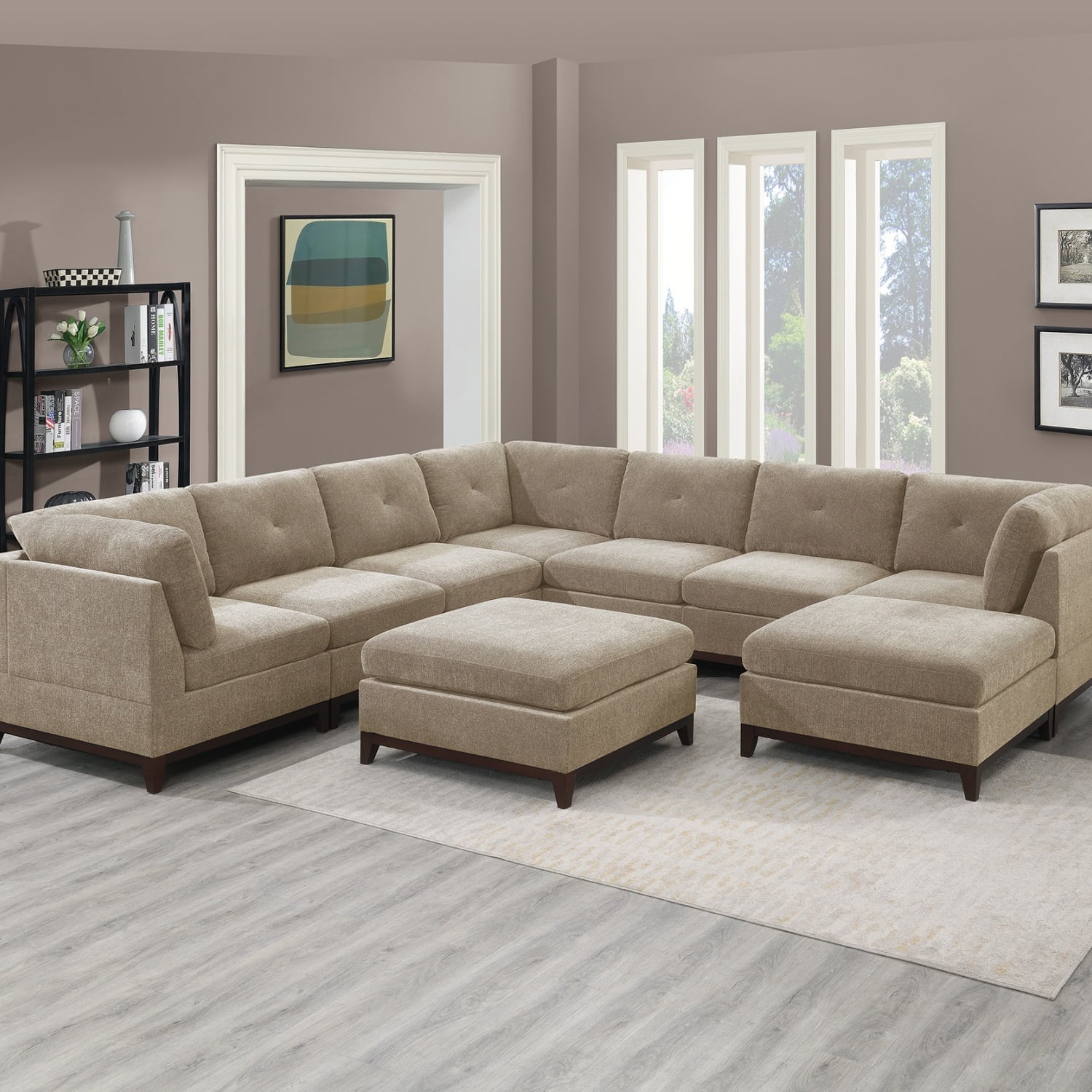 Cozy Camel Chenille Fabric Modular Sectional Living Room Furniture Set 9 Piece Set Featuring