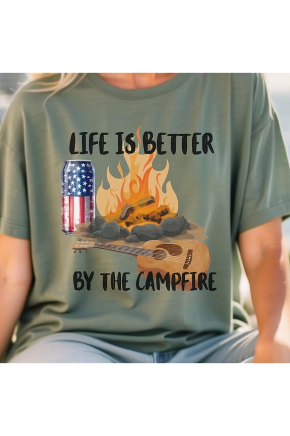 Cozy Campfire Guitar Comfort Colors T-Shirt for Bonfire Nights & RV Camping