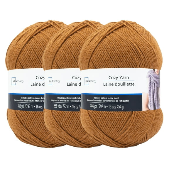 Cozy Caramel Medium Acrylic Brown Yarn 3 Pack