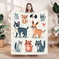 thumbnail image 1 of Cozy Cartoon Animal Flannel Blanket - Soft Warm and Durable for Sofa Travel Bed & Chair - Adorable Gray Cat Playful Dog & More, 1 of 7